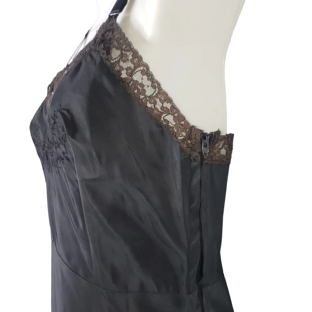 VINTAGE LADY LYNNE Matte Black Satin Full Slip - Picture 5 of 6